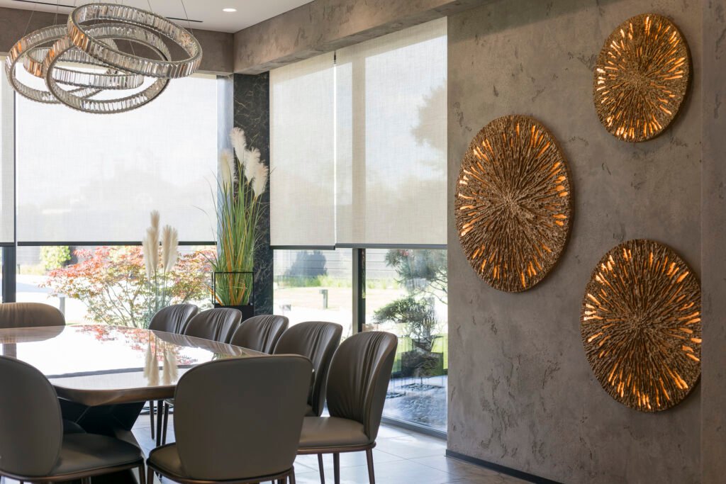 Roller blinds in the interior.