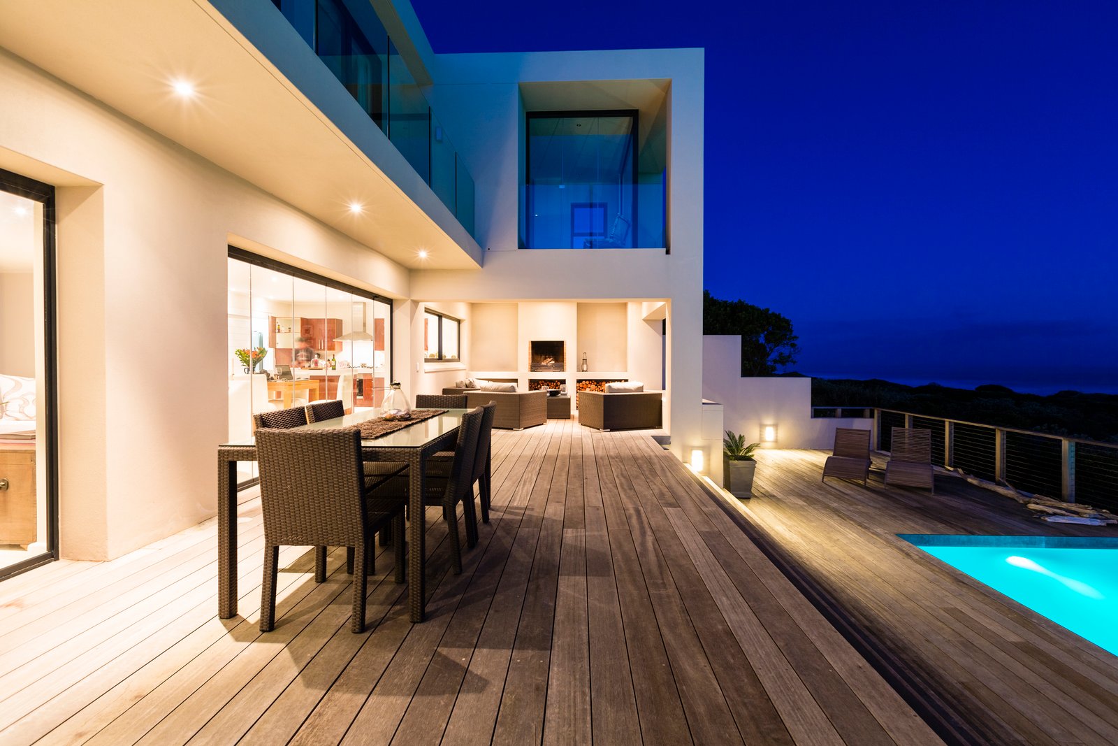 Luxury Villa Pool Deck at Dusk