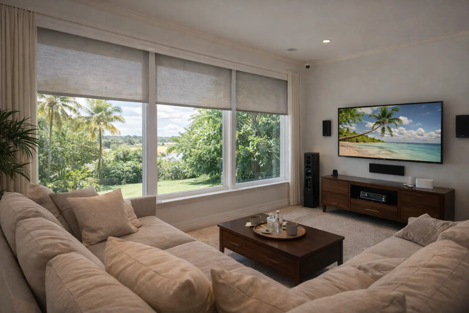 Smart summer home in Tampa with hive motorized window treatments